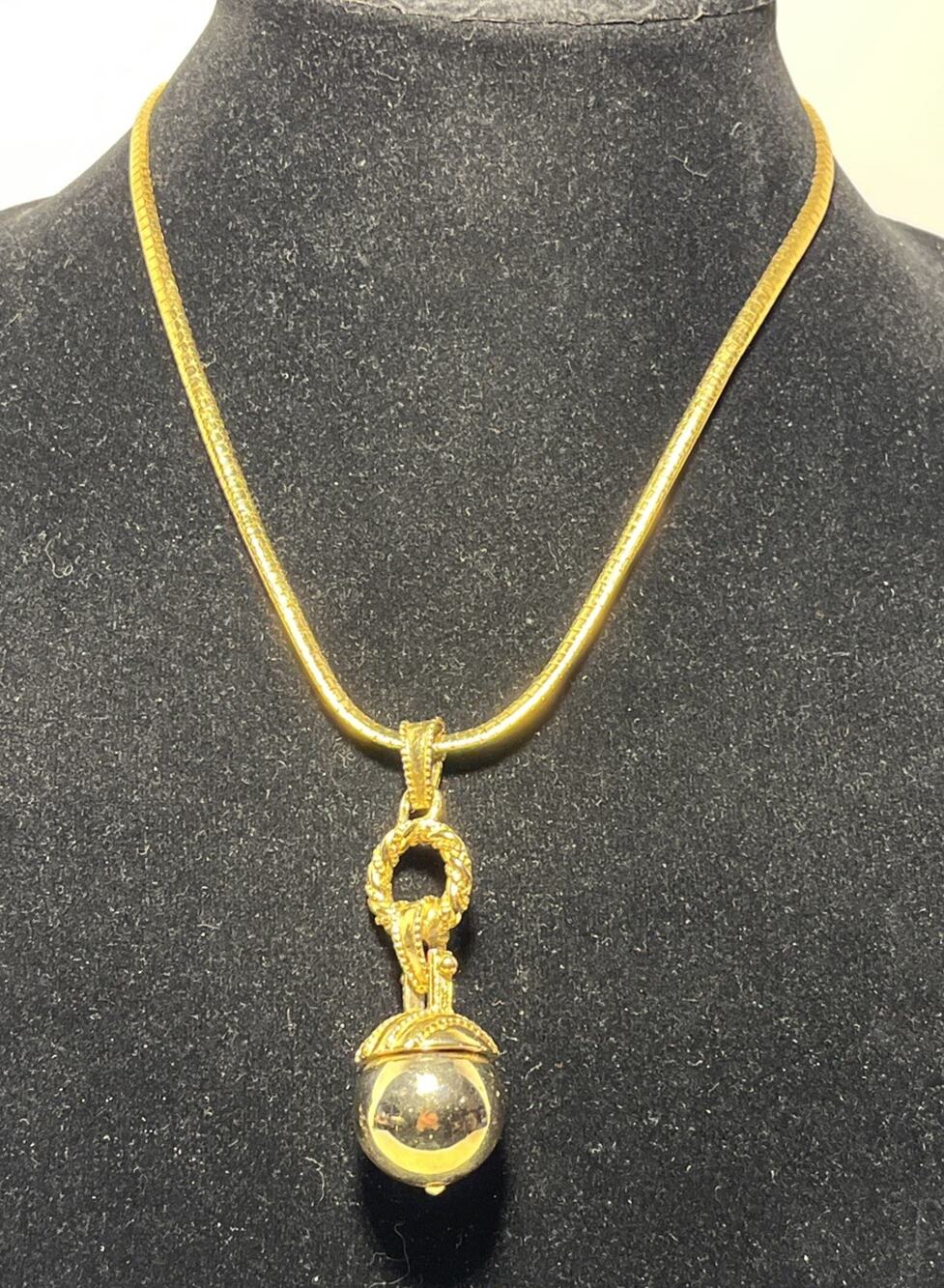 Gold Plated chain ball pendant necklace 18” Snake Chain Vintage Preowned